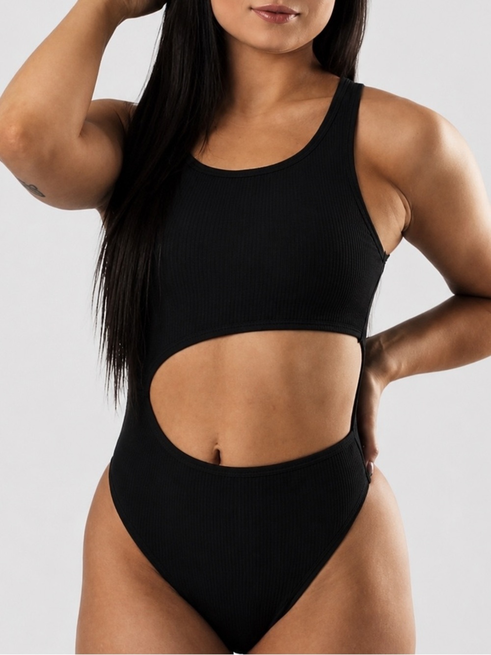 ALPHALETE Monarch Collection Black Cutout Bodysuit - small